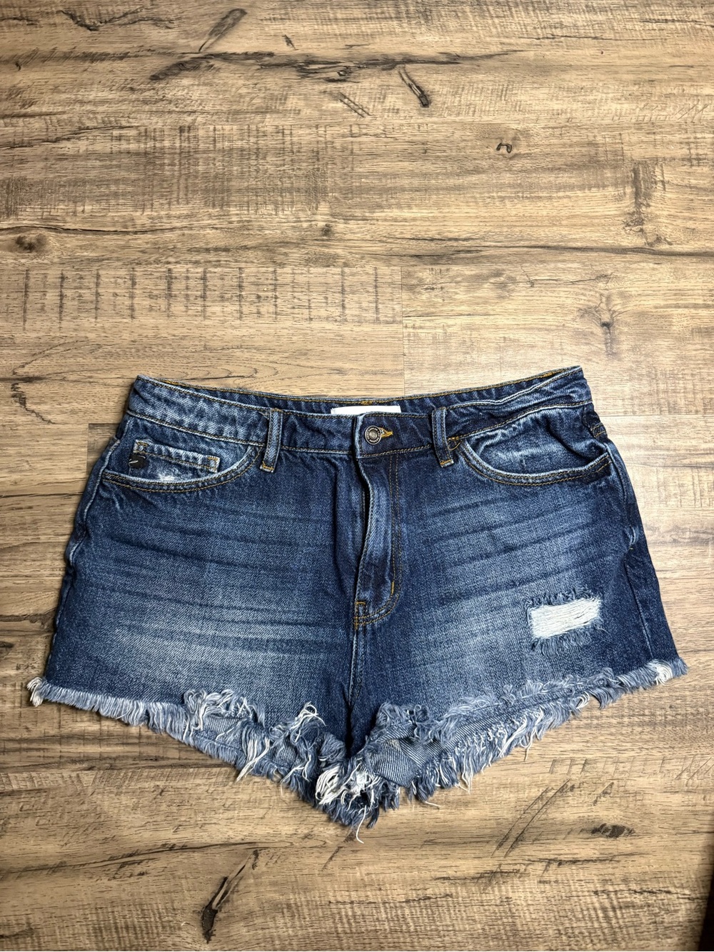 KanCan Dark Blue Distressed Frayed Denim Shorts